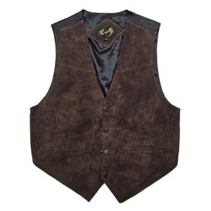 Scully Suede Leather Vest Brown Mens Medium V-Neck Snap Western Cowboy Hipster